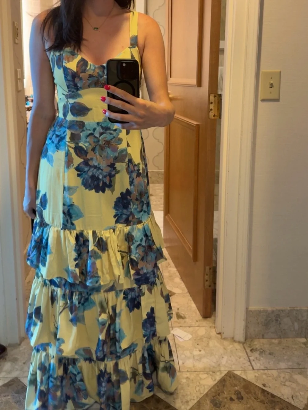 Abercrombie & Fitch Yellow Maxi Dress with Blue Floral Print